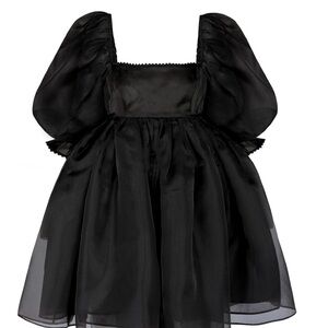 Selkie | Caviar Black Puff Sleeve Mini Dress | Medium